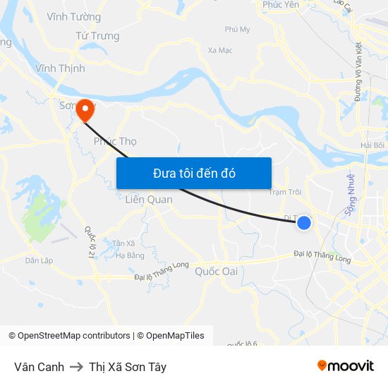 Vân Canh to Thị Xã Sơn Tây map