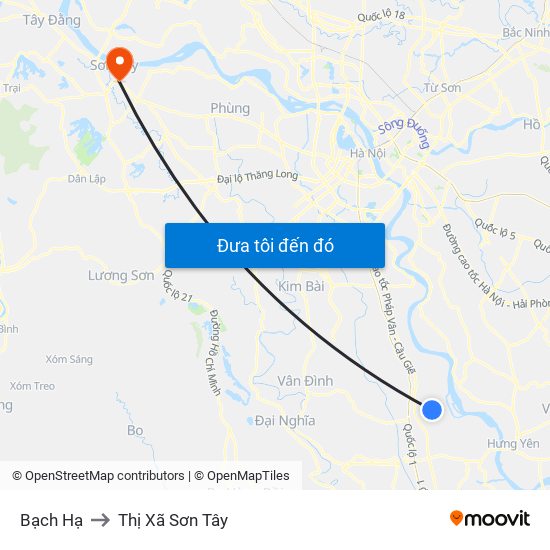 Bạch Hạ to Thị Xã Sơn Tây map