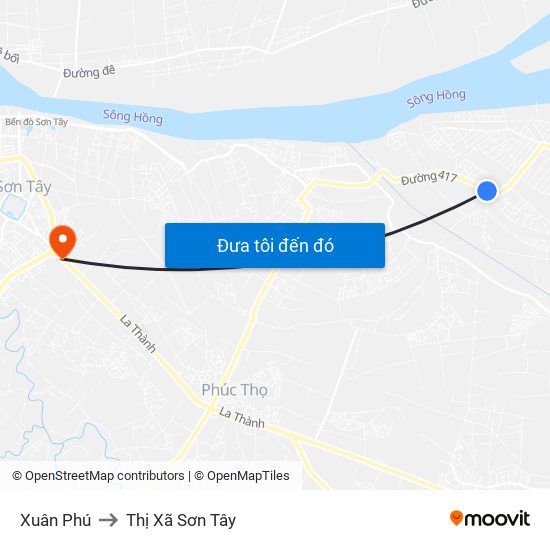 Xuân Phú to Thị Xã Sơn Tây map