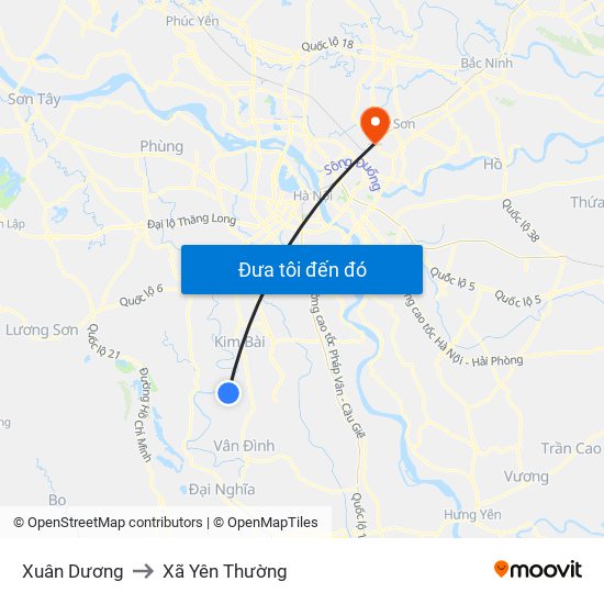 Xuân Dương to Xã Yên Thường map