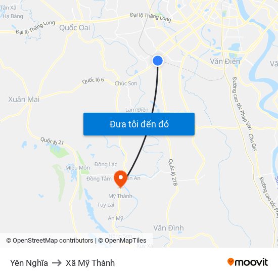 Yên Nghĩa to Xã Mỹ Thành map