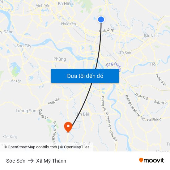 Sóc Sơn to Xã Mỹ Thành map