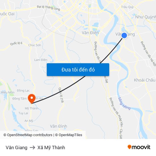 Văn Giang to Xã Mỹ Thành map