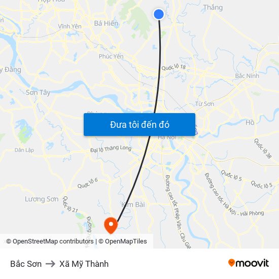 Bắc Sơn to Xã Mỹ Thành map