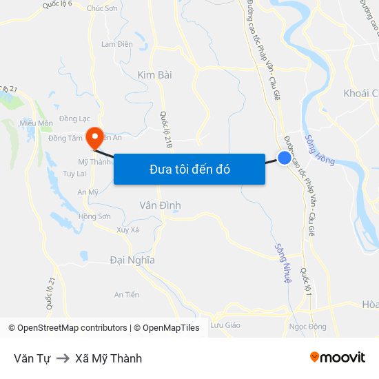 Văn Tự to Xã Mỹ Thành map