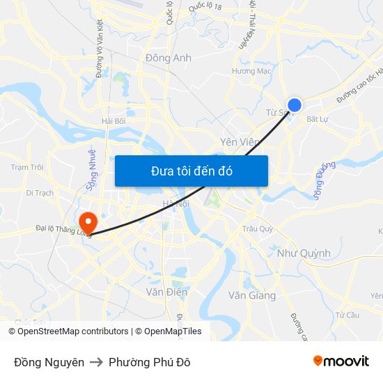 Đồng Nguyên to Phường Phú Đô map