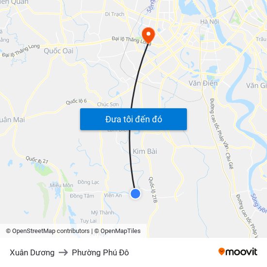Xuân Dương to Phường Phú Đô map