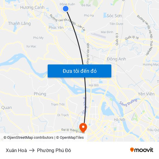 Xuân Hoà to Phường Phú Đô map