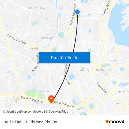 Xuân Tảo to Phường Phú Đô map