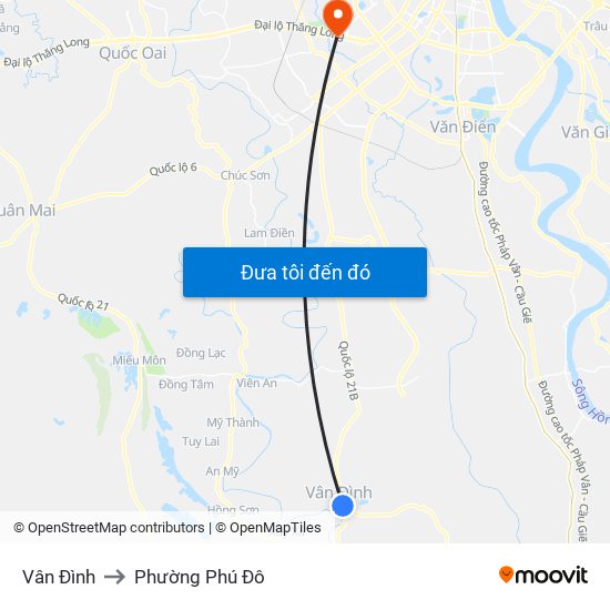 Vân Đình to Phường Phú Đô map