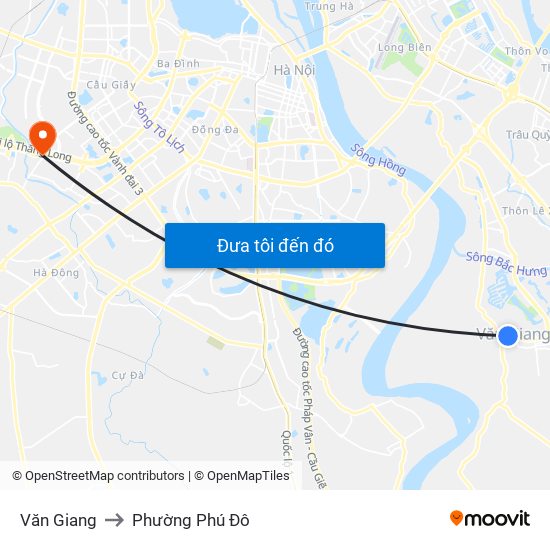 Văn Giang to Phường Phú Đô map