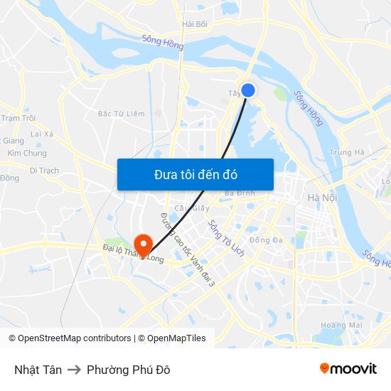 Nhật Tân to Phường Phú Đô map