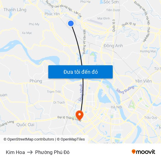 Kim Hoa to Phường Phú Đô map