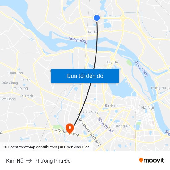 Kim Nỗ to Phường Phú Đô map