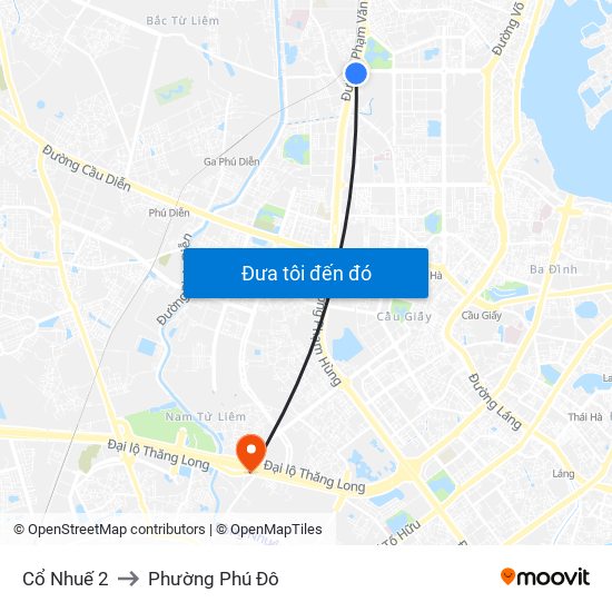 Cổ Nhuế 2 to Phường Phú Đô map