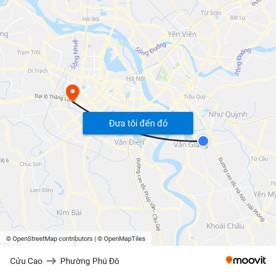 Cửu Cao to Phường Phú Đô map