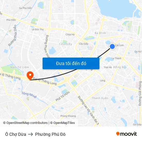 Ô Chợ Dừa to Phường Phú Đô map
