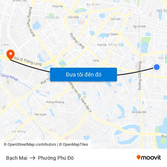 Bạch Mai to Phường Phú Đô map