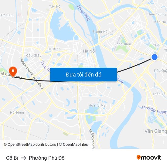 Cổ Bi to Phường Phú Đô map