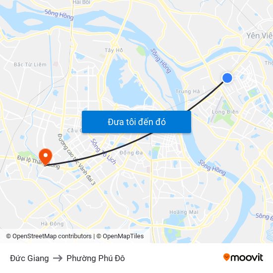 Đức Giang to Phường Phú Đô map