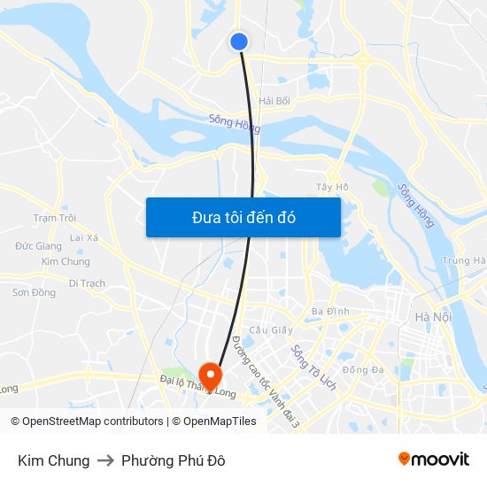 Kim Chung to Phường Phú Đô map