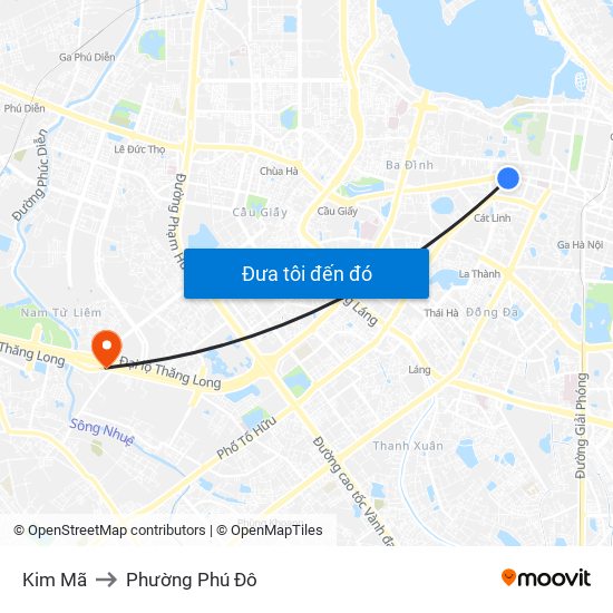 Kim Mã to Phường Phú Đô map