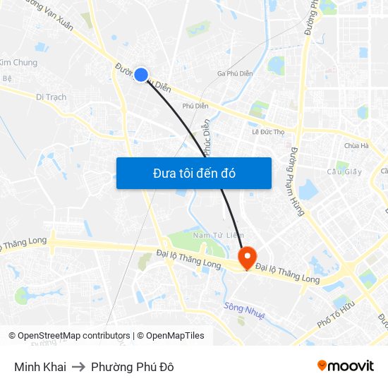 Minh Khai to Phường Phú Đô map