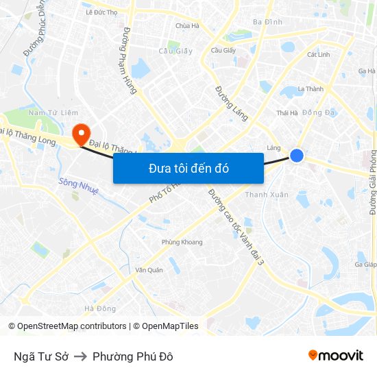 Ngã Tư Sở to Phường Phú Đô map