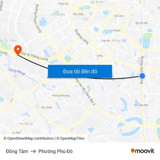 Đồng Tâm to Phường Phú Đô map