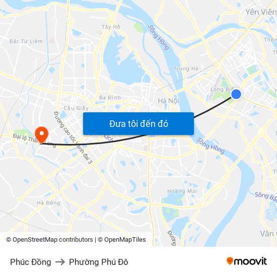 Phúc Đồng to Phường Phú Đô map