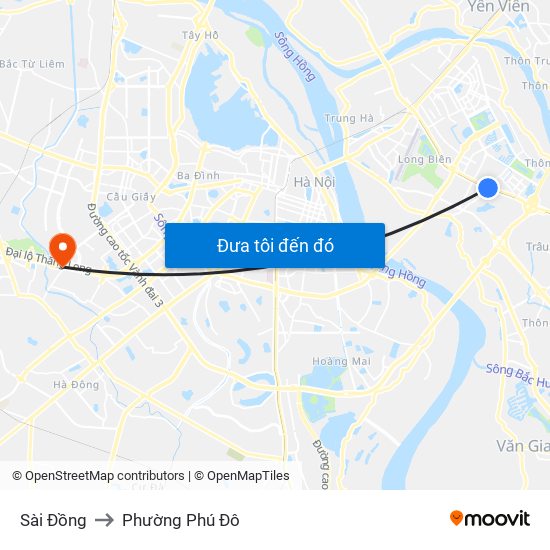 Sài Đồng to Phường Phú Đô map
