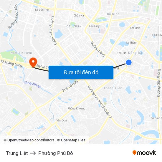 Trung Liệt to Phường Phú Đô map