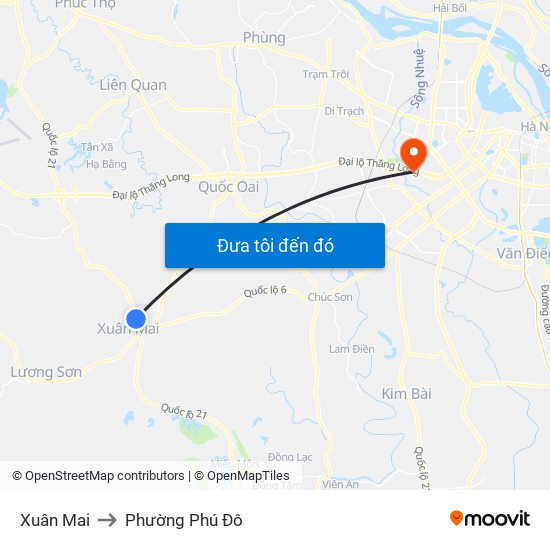 Xuân Mai to Phường Phú Đô map