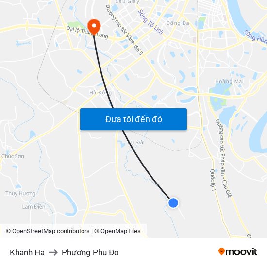 Khánh Hà to Phường Phú Đô map