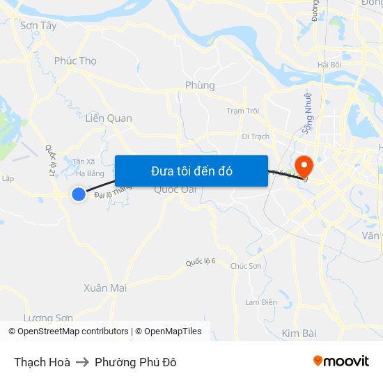 Thạch Hoà to Phường Phú Đô map