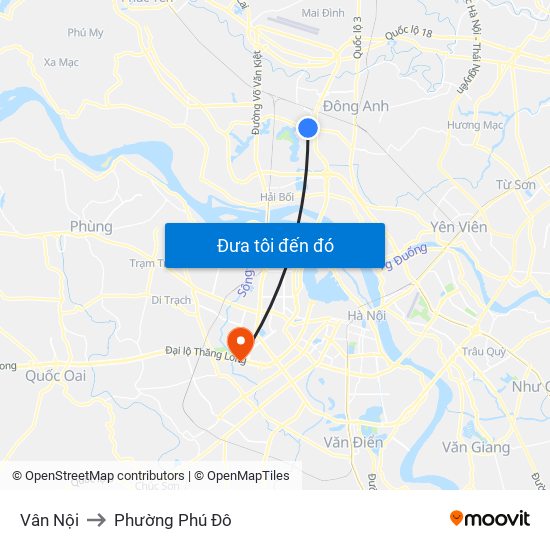 Vân Nội to Phường Phú Đô map
