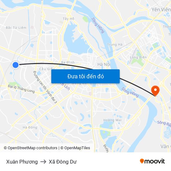 Xuân Phương to Xã Đông Dư map