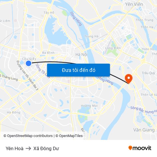 Yên Hoà to Xã Đông Dư map