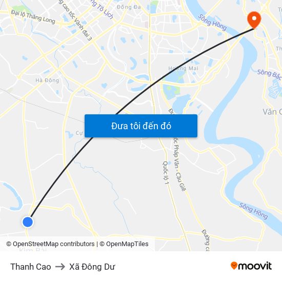 Thanh Cao to Xã Đông Dư map