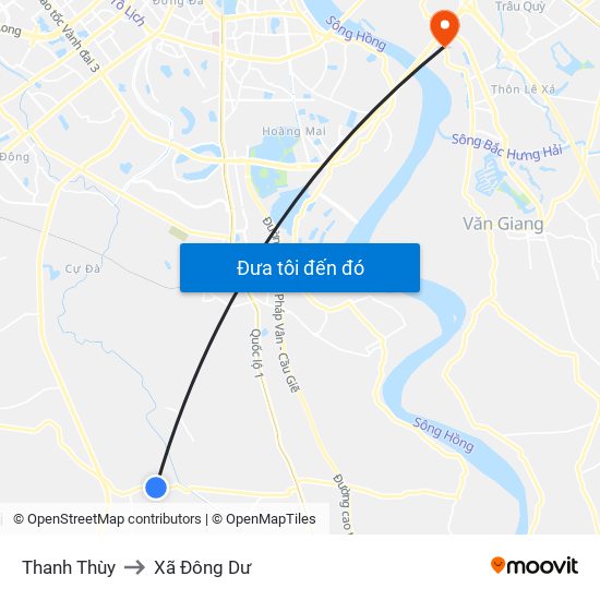 Thanh Thùy to Xã Đông Dư map