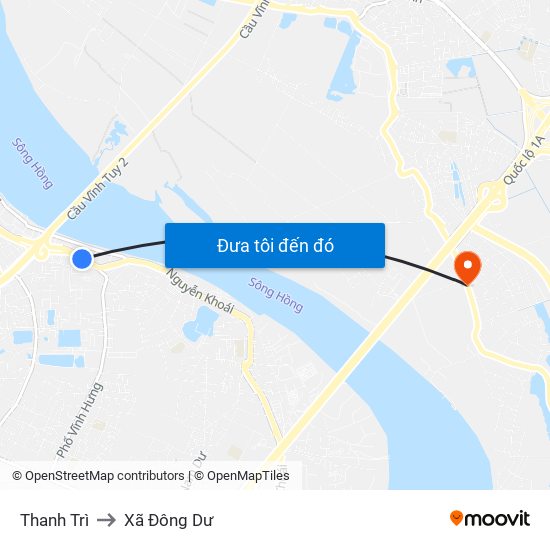 Thanh Trì to Xã Đông Dư map