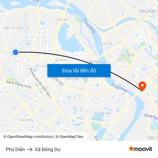 Phú Diễn to Xã Đông Dư map