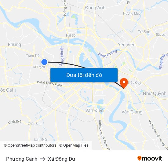 Phương Canh to Xã Đông Dư map