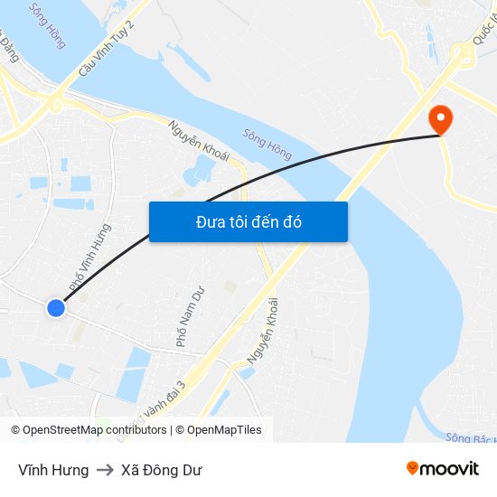 Vĩnh Hưng to Xã Đông Dư map
