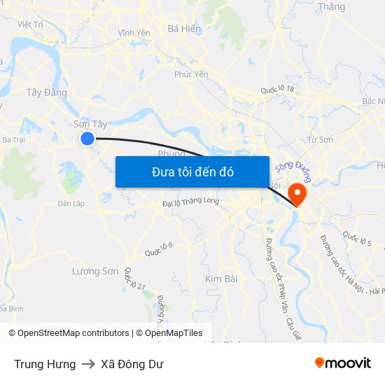 Trung Hưng to Xã Đông Dư map