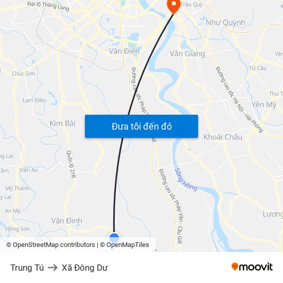 Trung Tú to Xã Đông Dư map
