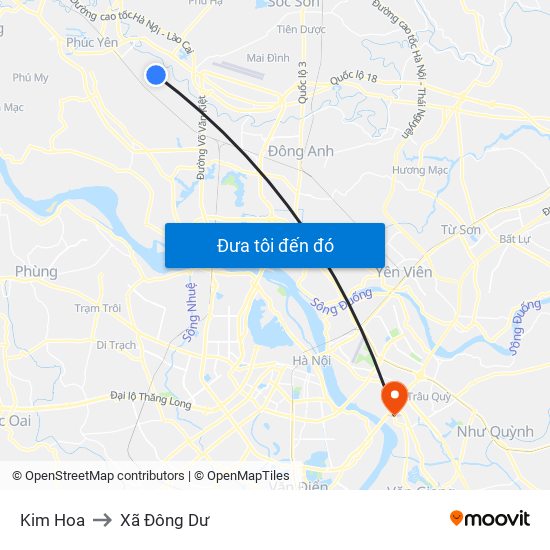 Kim Hoa to Xã Đông Dư map