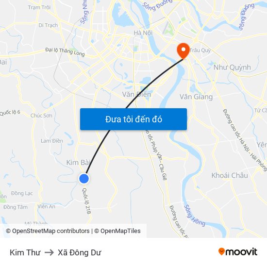 Kim Thư to Xã Đông Dư map