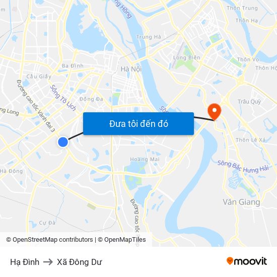 Hạ Đình to Xã Đông Dư map