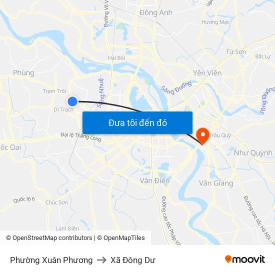 Phường Xuân Phương to Xã Đông Dư map